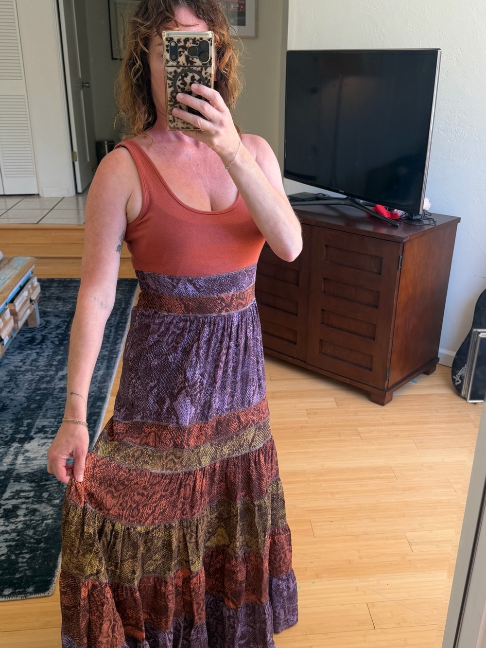 Anthropologie Rust Tank Bodice Multicolor Tiered Maxi Dress